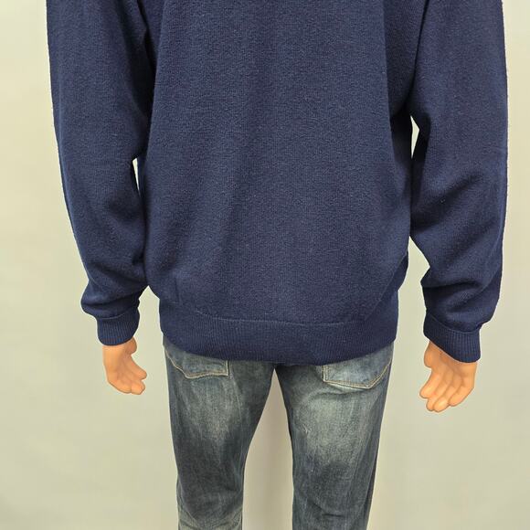 Huntington Lambswool Virgin 100% Wool V-Neck Sweater Men M Navy Knit Vintage - Picture 10 of 13